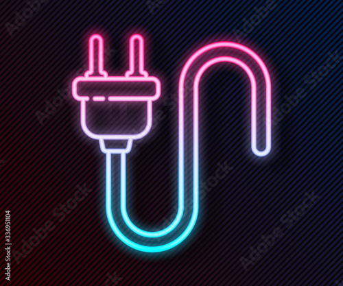 Glowing neon line Electric plug icon isolated on black background. Concept of connection and disconnection of the electricity. Vector Illustration