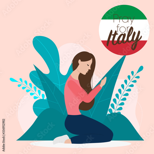 Epidemic corona virus, Covid-19 or Coronavirus concept. Woman prayed for spanish. Vector illustration.