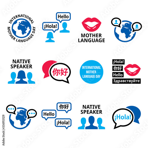 International Mother Language Day vector icon set, native speaker design collection
