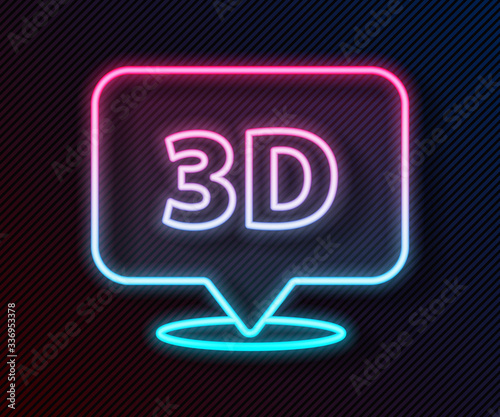 Glowing neon line Speech bubble with text 3D icon isolated on black background. Vector Illustration