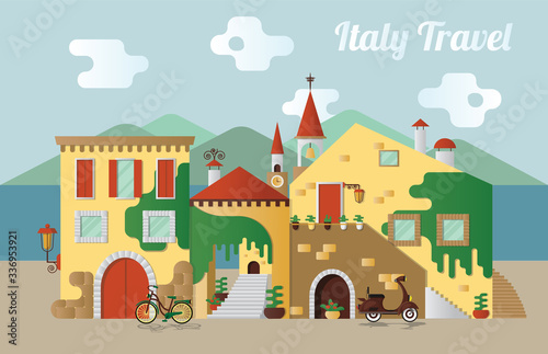 European sea urban landscape. Small seaside town. Beautiful Italy village