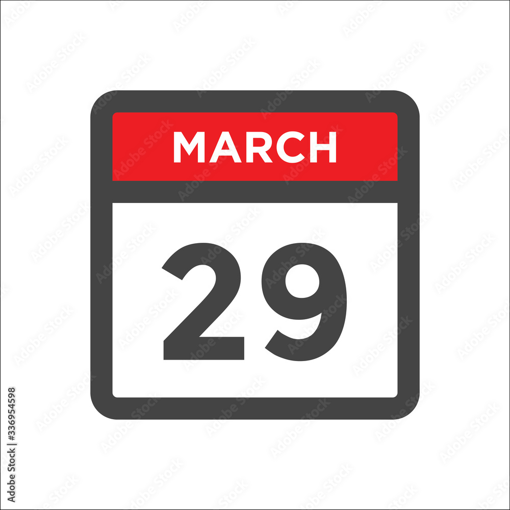 March 29 calendar icon with day of month March 29 calendar icon with day of month