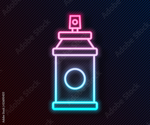 Glowing neon line Paint spray can icon isolated on black background. Vector Illustration
