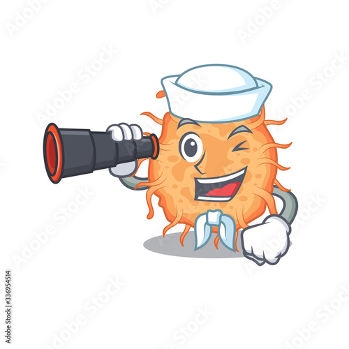 A cartoon icon of bacteria endospore Sailor with binocular