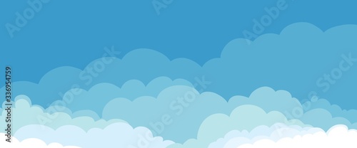 Abstract landscape with clouds. Vector illustration, background with blue sky