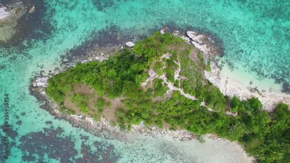 Tropical Island Overhead Drone Shot Clear Waters Tropical Island Overhead Drone Shot Clear Waters