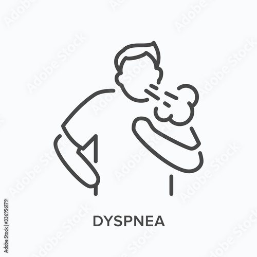 Cothing man line icon. Vector outline illustration person with lung problems . Astma patient photo