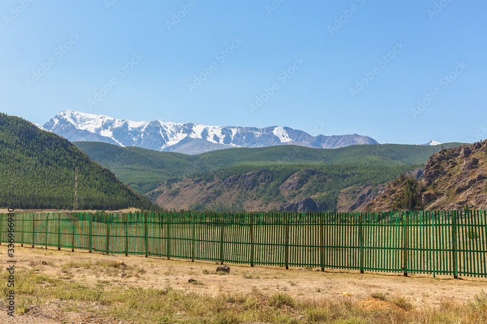 View of Belukha Mountain. Russia. Snow mountains of Altai. Belukha the highest peak of Siberia