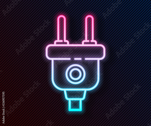 Glowing neon line Electric plug icon isolated on black background. Concept of connection and disconnection of the electricity. Vector Illustration