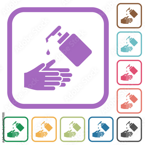 Hand washing with liquid soap simple icons