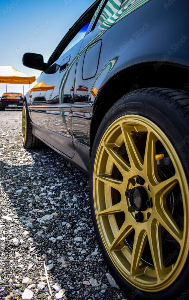 Gold car rim in close-up