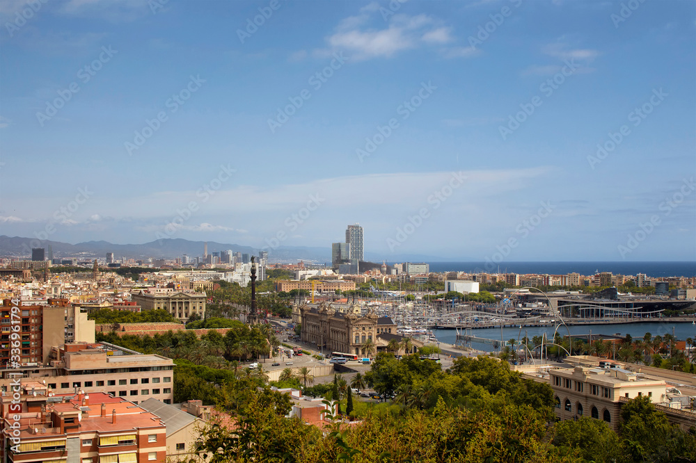 Aerial view of of Barcelona city from the park called 
