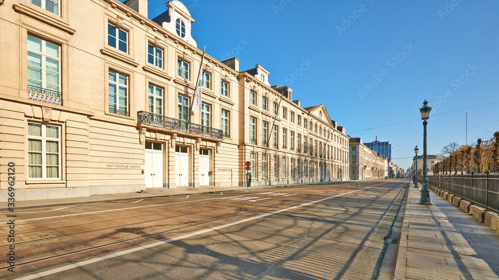 The Royale street at Brussels without any people during the confinement period.
