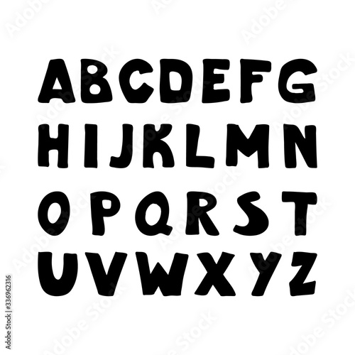Trendy scandinavian alphabet in vector. ABC hand lettering. Nordic typographic design for poster, banner, print, decoration kids playroom or greeting card. Cute educational letters set.