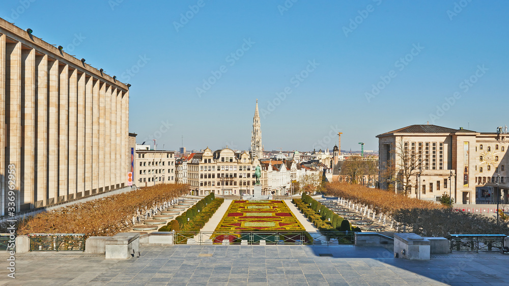 Fototapeta premium The Mont des arts at Brussels without any people during the confinement period.