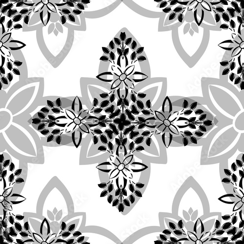 Stylish vintage black on white ornament seamless pattern. Allover vector design for fabric  apparel textile  interior  wallpaper.