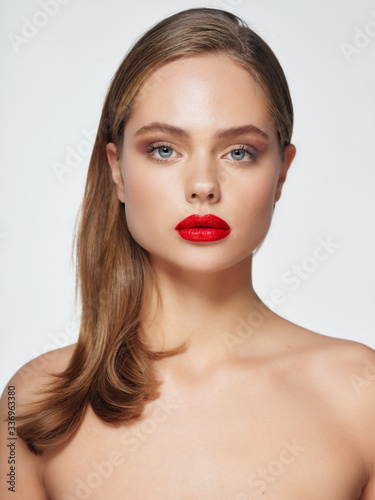 Beautiful woman red lips model