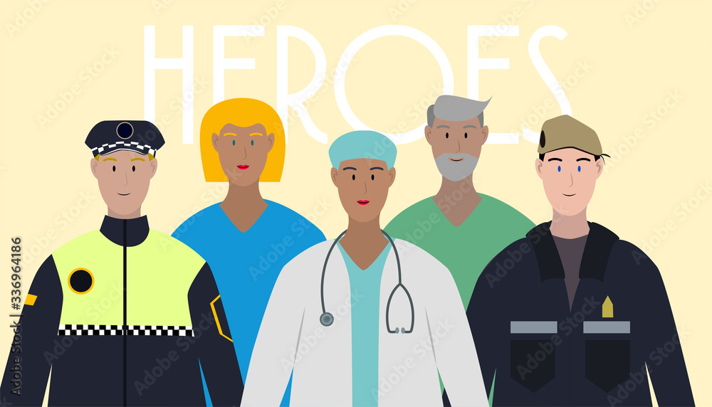 Heroes sanitarios, médicos, policías, fuerzas del estado que luchan contra el coronavirus, covid-19