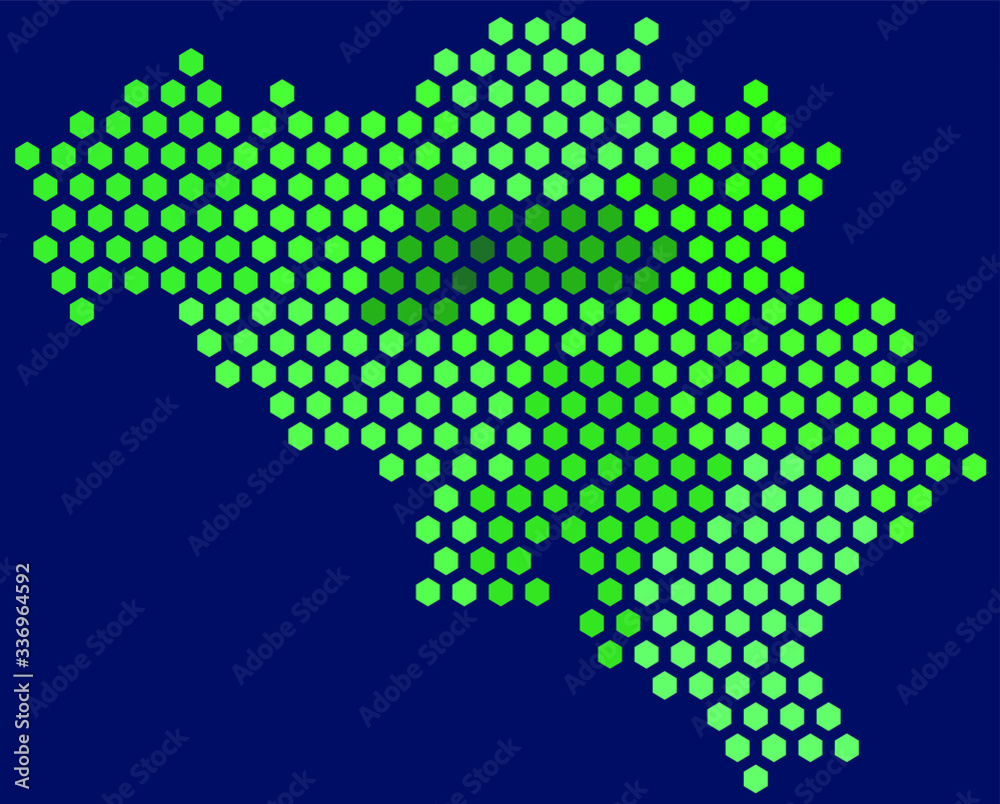 Fototapeta premium Vector hexagon pixel map of Belgium administrative regions areas colored