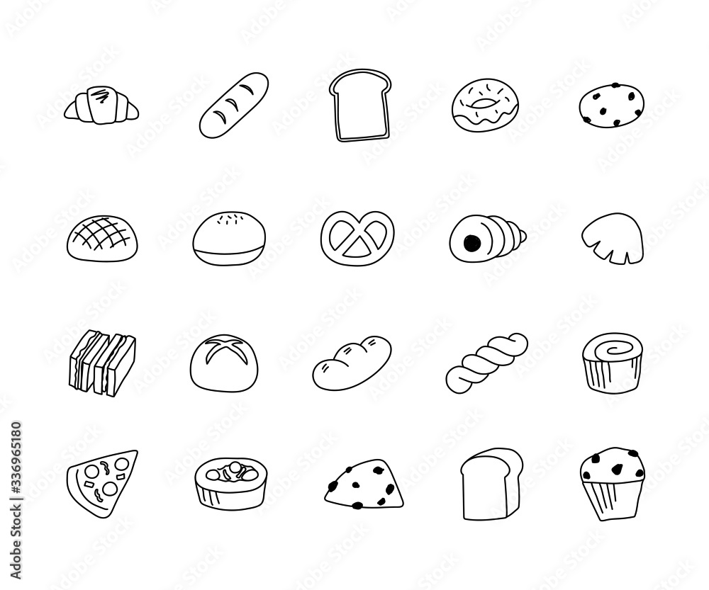 手描きのパンのイラストのセット かわいい シンプル 線 Stock Vector Adobe Stock