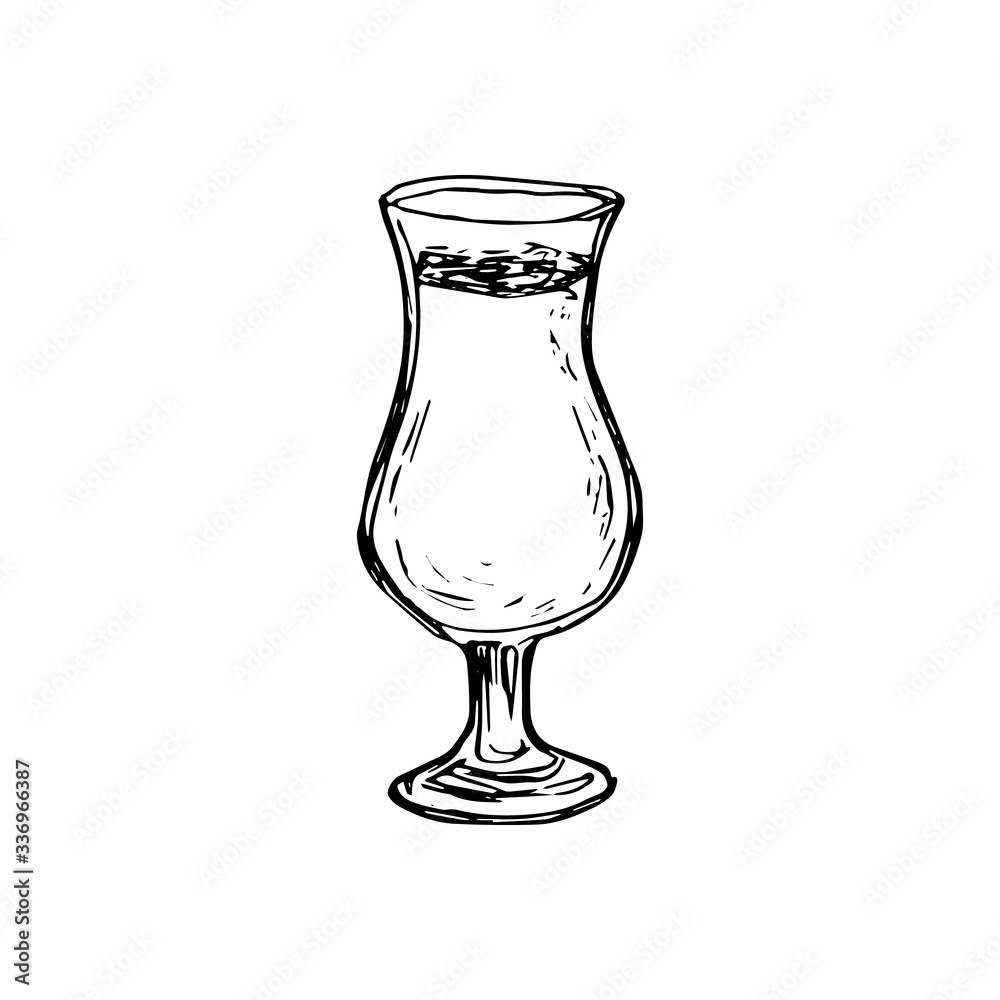 Vector alcohol cocktail pino colada. Hand drawn. Isolated element for summer menu, invitations, vacation design.