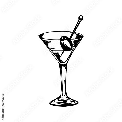 Vector alcohol cocktail martini. Hand drawn. Isolated element for summer menu, invitations, vacation design.