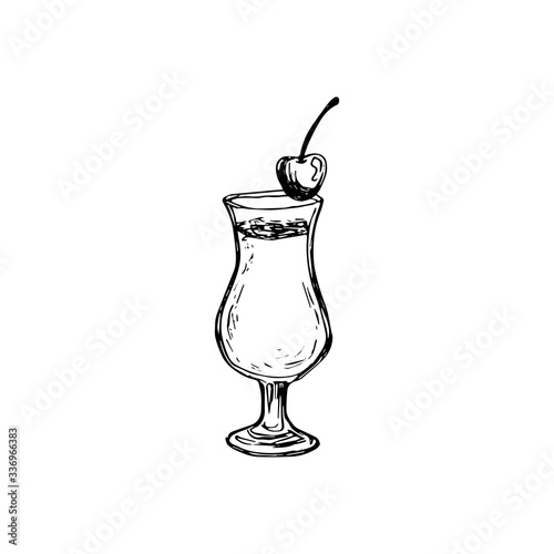 Vector alcohol cocktail pino colada. Hand drawn. Isolated element for summer menu, invitations, vacation design.