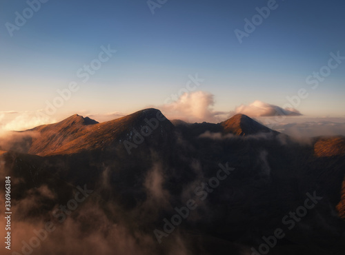 Spectacular and picturesque view of Kerry mountains in sunset tones, Kerry mountains, Ireland