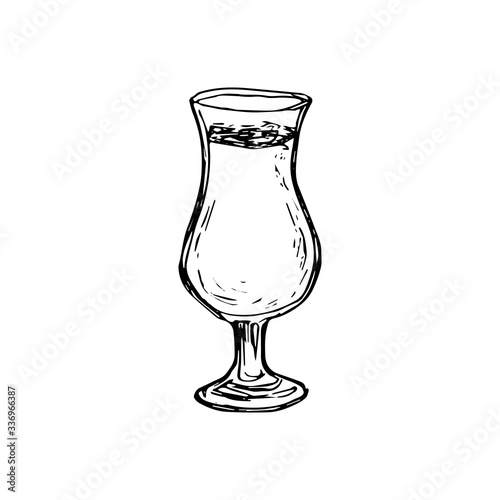 Vector alcohol cocktail pino colada. Hand drawn. Isolated element for summer menu, invitations, vacation design.
