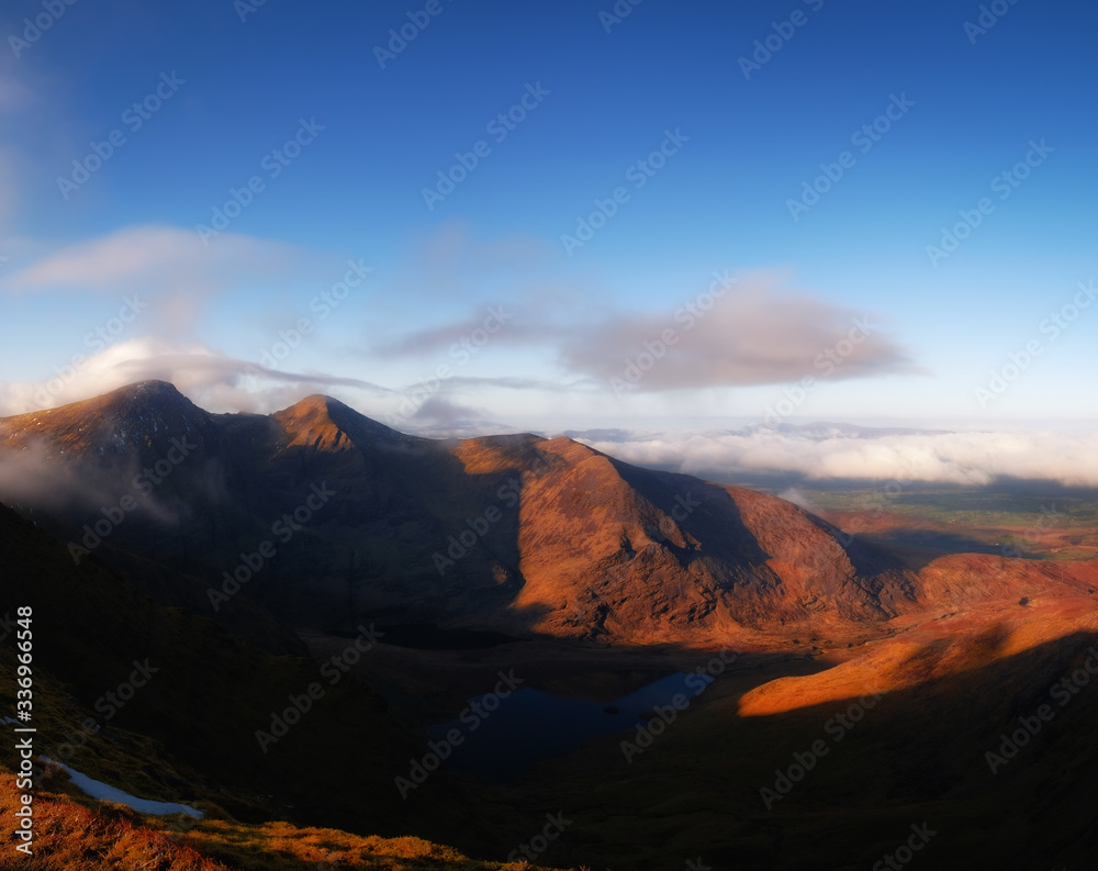 Spectacular and picturesque view of Kerry mountains in sunset tones, Kerry mountains, Ireland