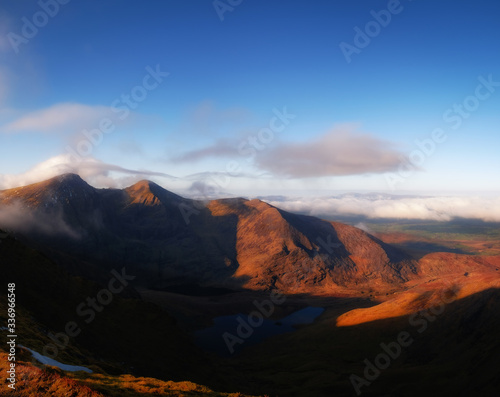 Spectacular and picturesque view of Kerry mountains in sunset tones  Kerry mountains  Ireland