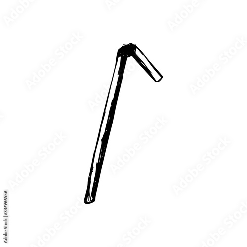 Cute single hand drawn tube for cocktail decoration. For menu or recipe. Doodle vector illustration, isolated on white backdrop