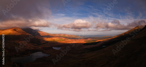 Spectacular view of Brandon Bay in sunset tones  taken from Conor Pass with a view on Atlantic Ocean  Dingle Peninsula  Ireland