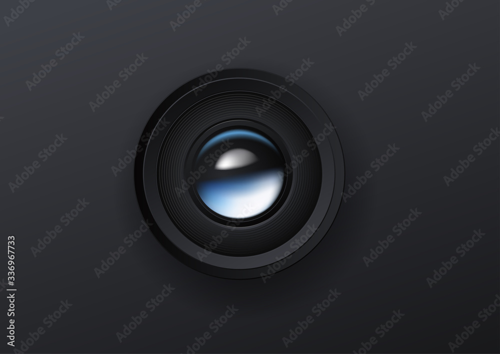 Photo camera lens vector illustration on dark background Photo camera lens vector illustration on dark background