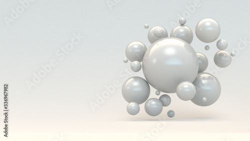 Shiny spheres flying on a white background. 3d render illustration for advertising.