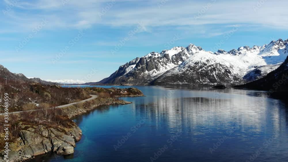 fjord and mountain in Lofoten Island, Norway fjord and mountain in Lofoten Island, Norway