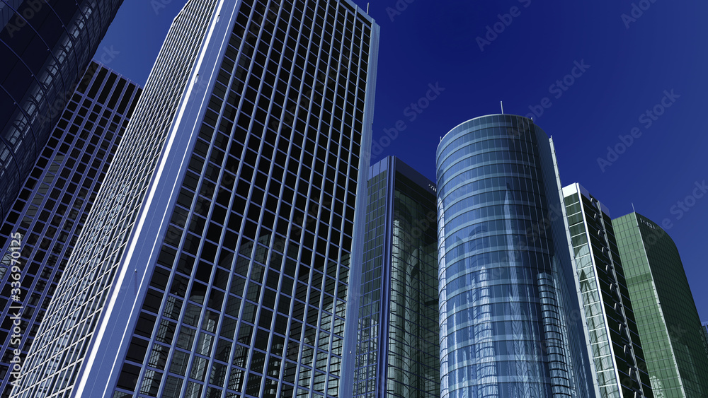 Fototapeta premium Modern Skyscraper Buildings office City Day Sky 3D illustration images