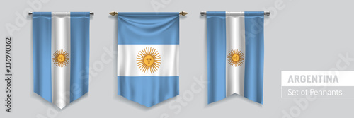 Set of Argentina waving pennants on isolated background vector illustration