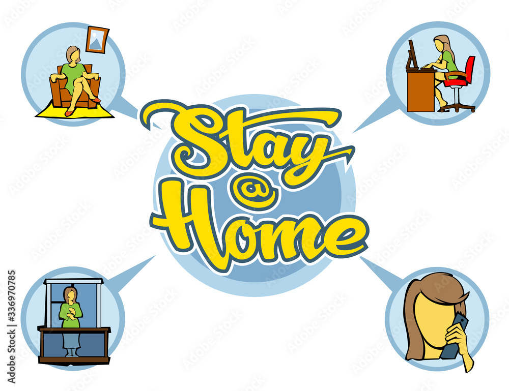 Sit at home, infographic with a beautiful inscription in the center. Sit at home, infographic with a beautiful inscription in the center.