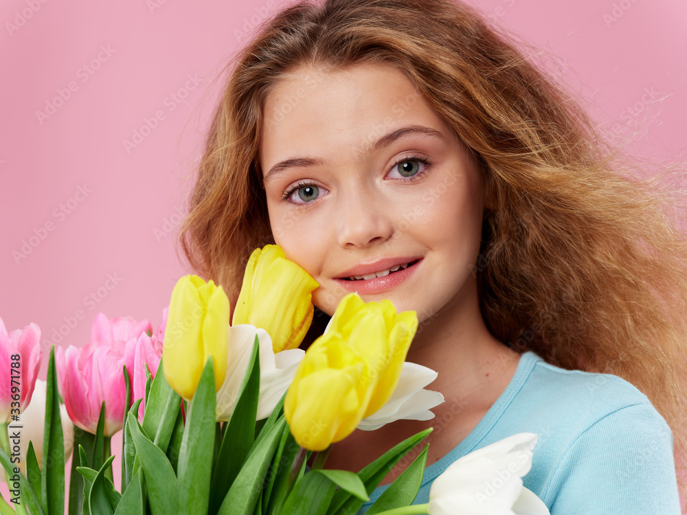 young woman with tulips young woman with tulips