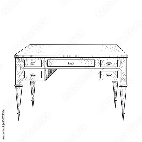  .Classical work desk . Vintage image of furniture..Hand-drawn vector illustration in a sketch style. Interior.