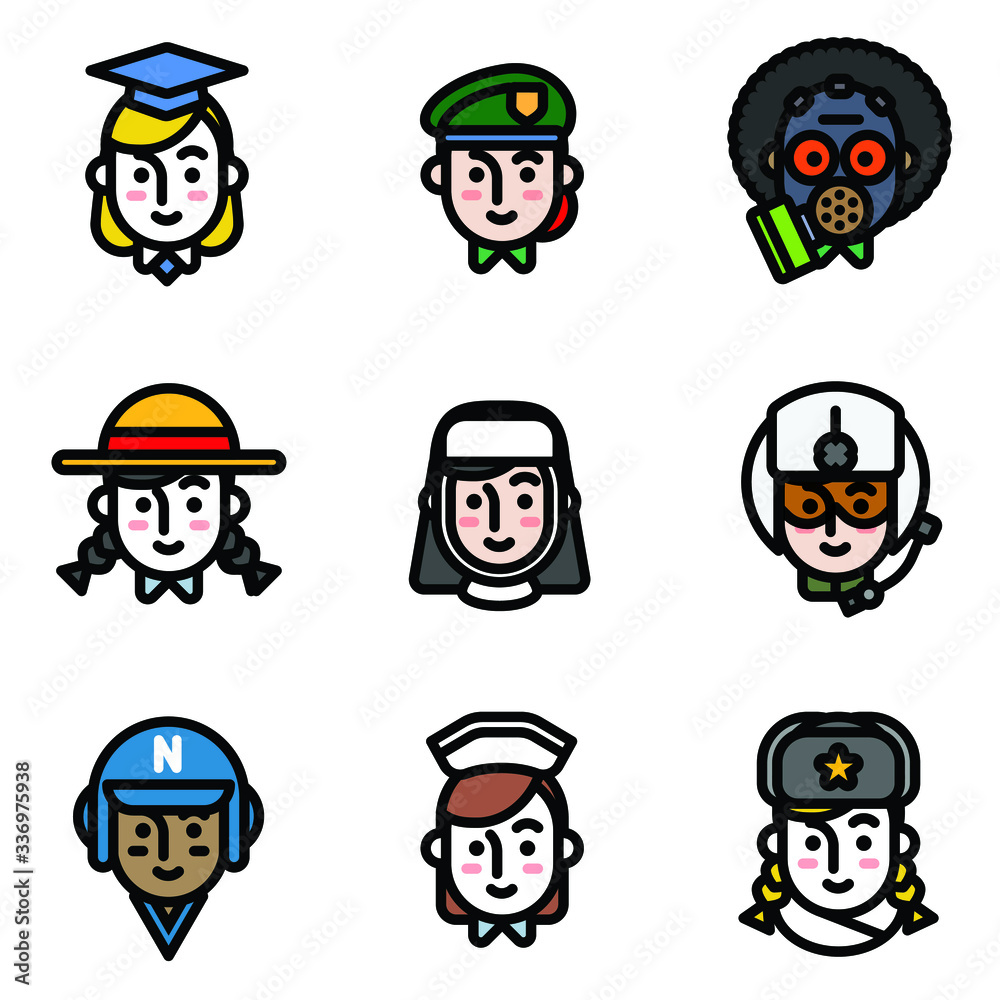 Pixel perfect icons of people with various occupations Pixel perfect icons of people with various occupations