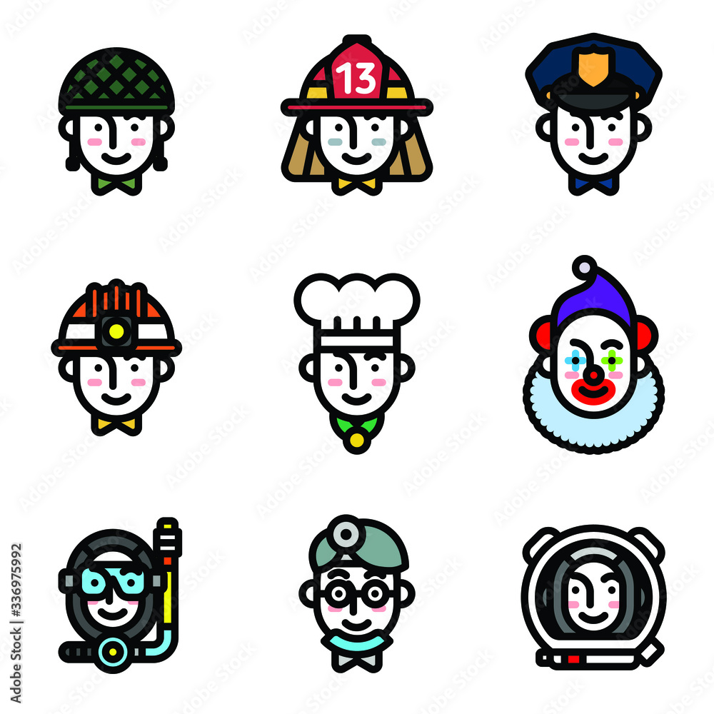 Fototapeta premium Pixel perfect icons of people with various occupations