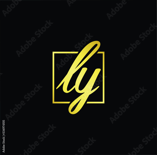 Minimal elegant monogram art logo. Outstanding professional trendy awesome artistic LY YL initial based Alphabet icon logo. Premium Business logo gold color on black background