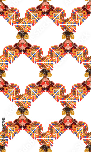 colorful ikat painted texture Drapery curves pagan tripe seamless pattern. Indian old surface background.