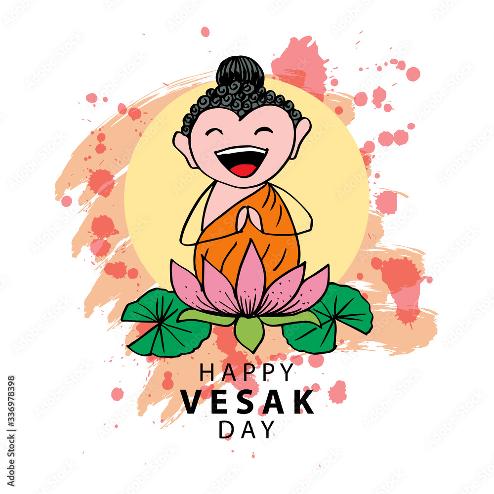 Happy Vesak Day with Cute Buddha  Illustration