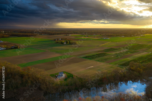 Aerial Sunset of Farmland in Plainsboro Princeton