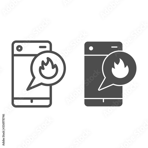 Call for help line and solid icon. Emergency calling through cellphone outline style pictogram on white background. Smartphone Ignition for mobile concept and web design. Vector graphics.