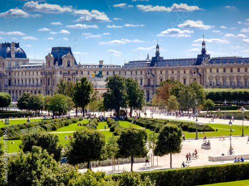 Louvre Palace Museum and beautiful green gardensn, view from above photo