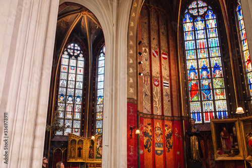 Antwerp, Belgium interior arches and vaulted ceiling of the Cathedral of our lady photo